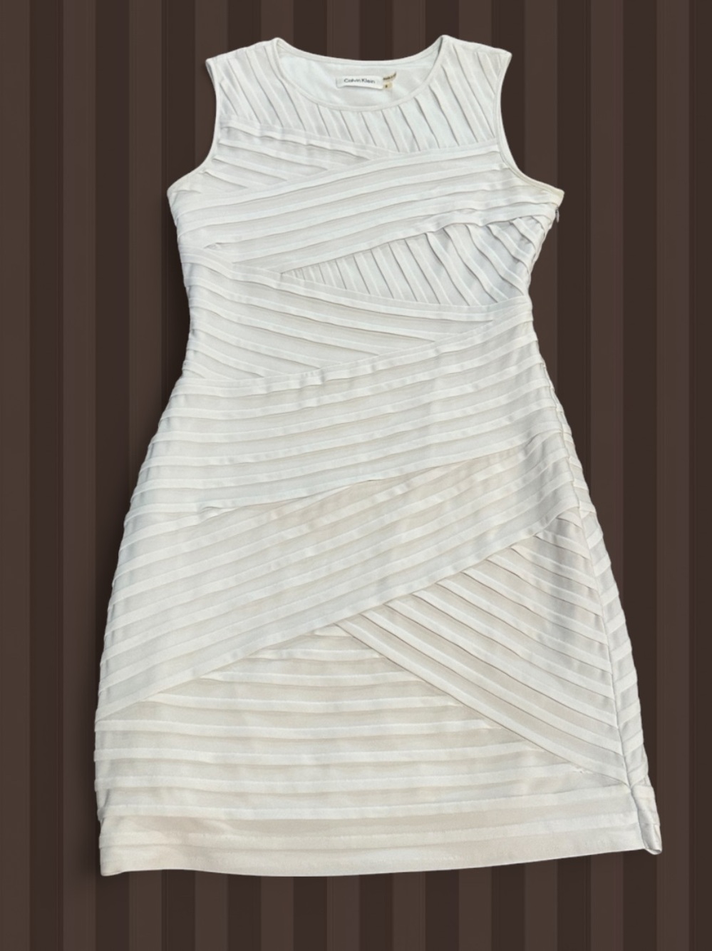 Calvin Klein White Sleeveless Layered Stripe Mini Dress - Picture 1 of 3